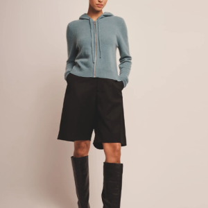 Franecki Cropped Zip Up Hoodie in Heathered Jade Color